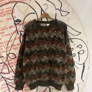 Vintage 90s iMiller Wool Blend Woodland Zigzag Sweater